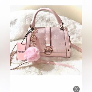 Juicy Couture Pink Satchel with Silver Hardware and Pom-Pom Charm
